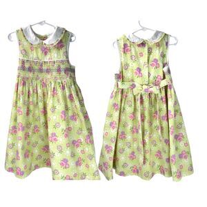 Laura Ashley Smocked Summer Garden Dress Girls Sz 6 Cotton Floral Vintage